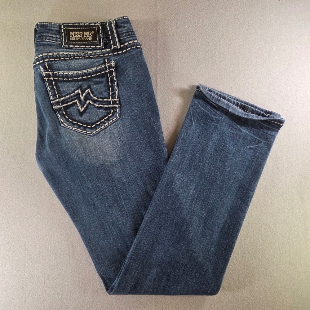 Miss Me Easy Straight Jeans 29 Medium Wash Embellished Buckle 
Y2K 2000 Style